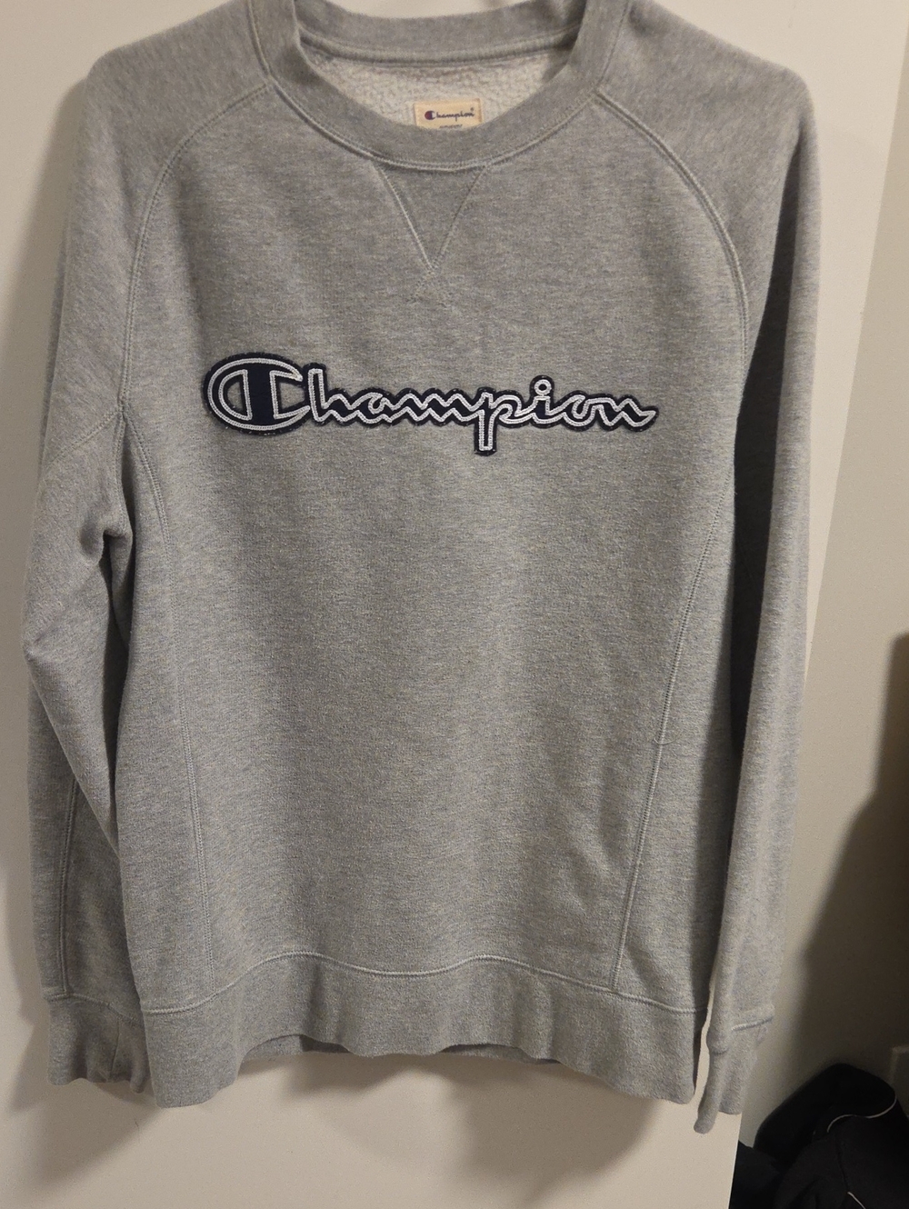 Champion Light Gray Script Logo Crewneck Sweatshirt